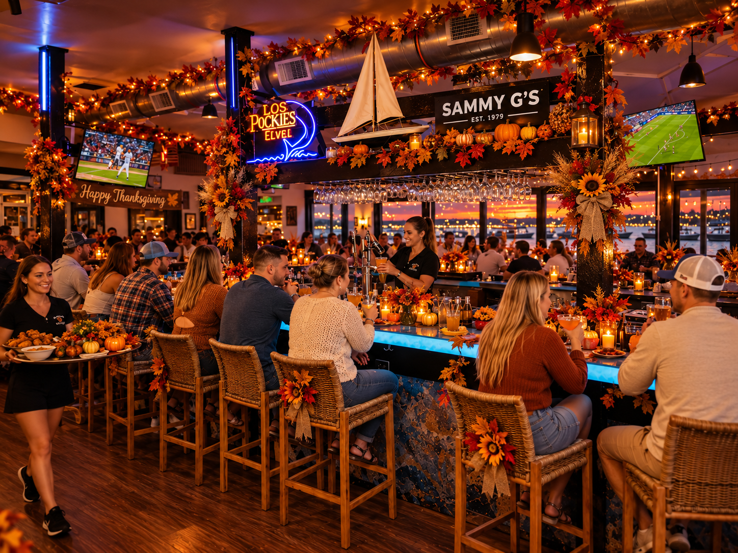 Holiday-themed visualization of an indoor party setting