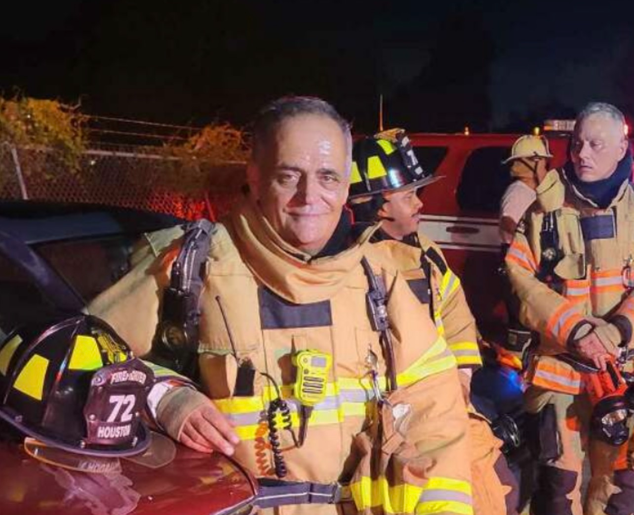 Sammy in firefighter gear