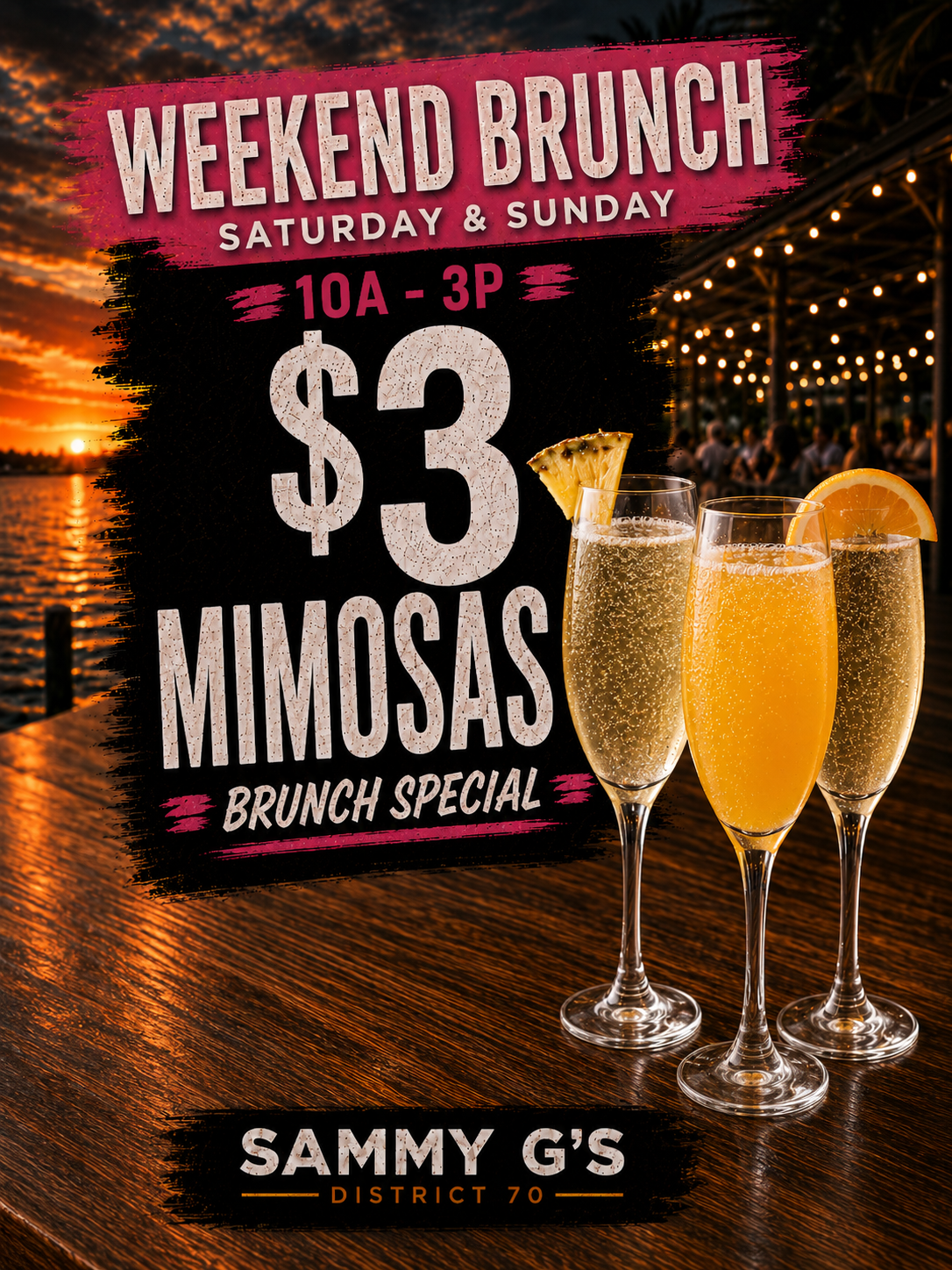 Weekend brunch mimosas at Sammy G's